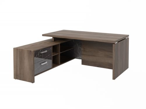 Стол руководителя с опорной тумбой Festus FI-117L.GG 1800x1700x750 (Орех Пацифик Табак/Камень Пьетра Гриджиа черный)