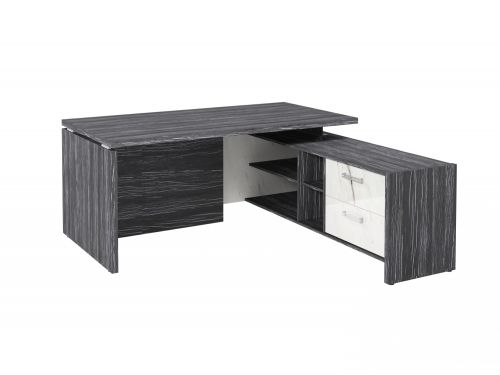 Стол руководителя с опорной тумбой Festus FI-117R.GG 1800x1700x750 (Древесина Графит/Мрамор Леванто белый)