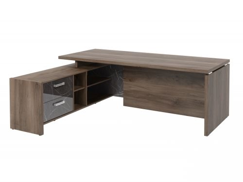 Стол руководителя с опорной тумбой Festus FI-121L.GG 1800x2100x750 (Орех Пацифик Табак/Камень Пьетра Гриджиа черный)