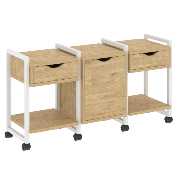 Тумба на колесных опорах наборная VR.L-TN-6.K 1440x460x767 (Тиквуд Светлый/Белый металл)