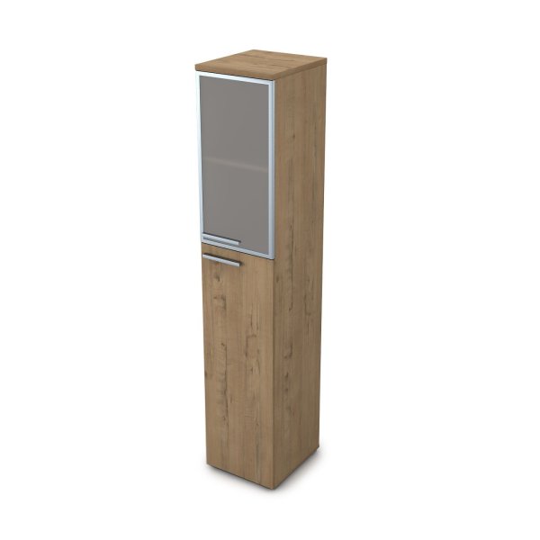 9ПЛ.005.18 Пенал высокий со стеклом (400x450x2045), левый (Teakwood)