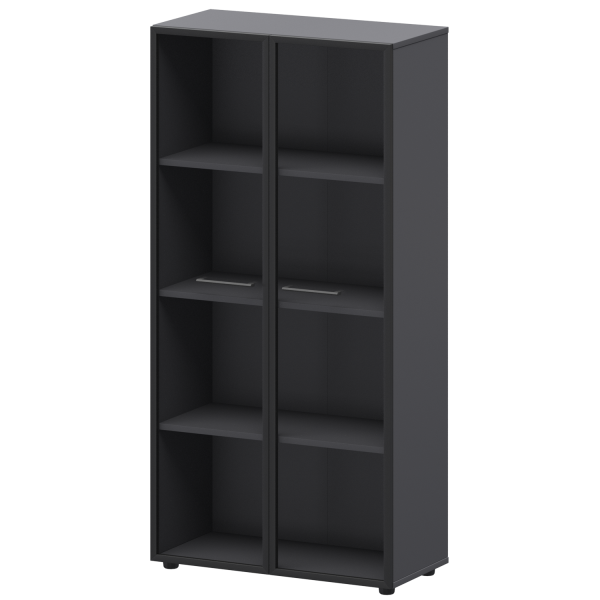 Шкаф высокий со стеклом в ал. рамке Кортез СМШ48RS 792x380x1595 (Графит)