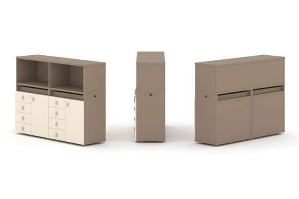 Тумба двойная + низкая надставка ES.NB.2N-3 (1500х410х1135) (Латте/Сатин)