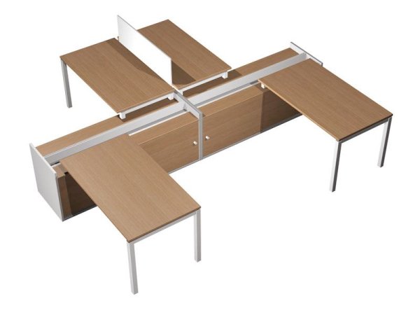 Рабочая станция (4x160) на 2-x опорных тумбах-купе с ProSystem Profiquadro КВ 0175 БВ 3590x3600x750 (Белый премиум / Вишня скандинавскаяСерый)