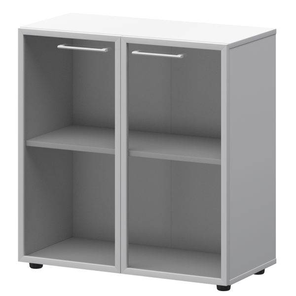 Шкаф низкий со стеклом в ал. рамке Кортез СМШ28RS(Б) 792x380x811 (Белый)