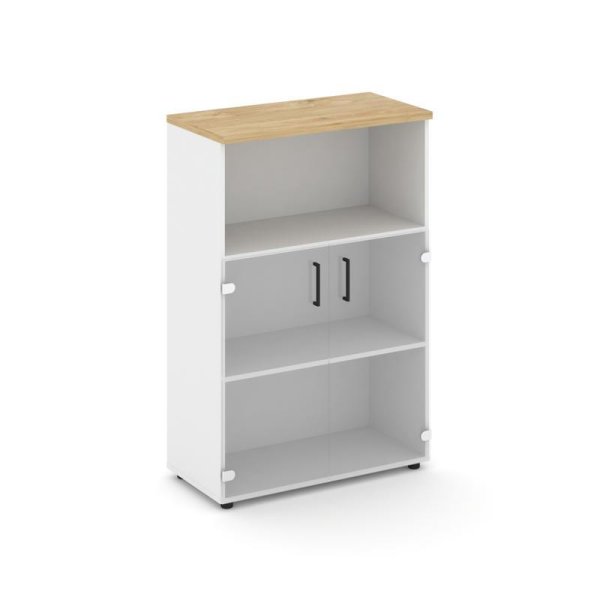 Шкаф средний широкий SN.STS-202 (796х400х1203) (Белый/Тиквуд Светлый/Прозрачный)