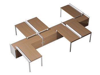 Рабочая станция (6x120) с ProSystem на 3-x опорных тумбах-купе Profiquadro КВ 0191 БВ 2790x5400x750