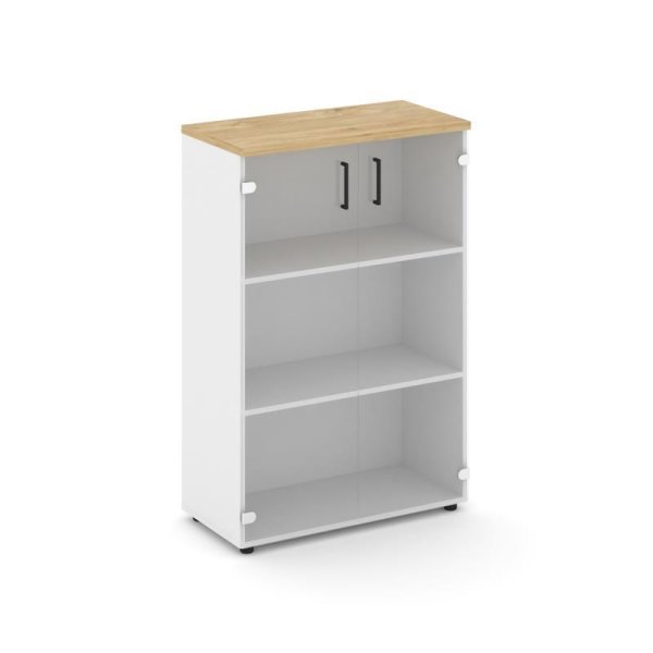 Шкаф средний широкий SN.STS.E-205 (796х400х1203) (Белый/Тиквуд Светлый/Прозрачный)
